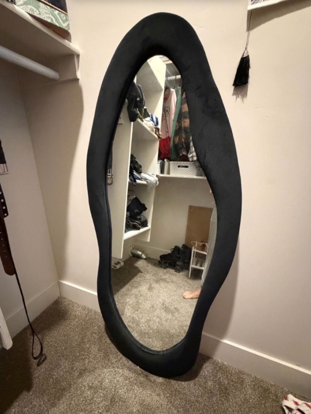 Black Velvet Wavy Standing Mirror
